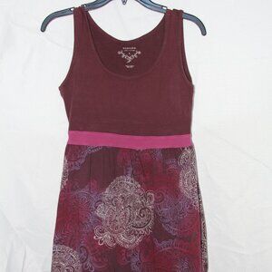 Sonoma Womens S Dress Burgundy Tank Top Geometric Skirt Bohemian Fair Flowy